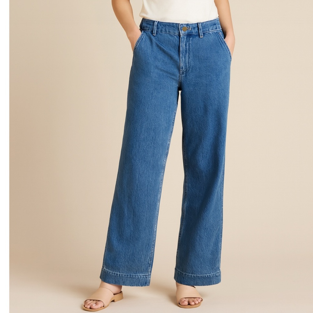 J. Crew Drapey Wide Leg Trouser Jeans in Medium Faded Indigo Blue 2025 Edition